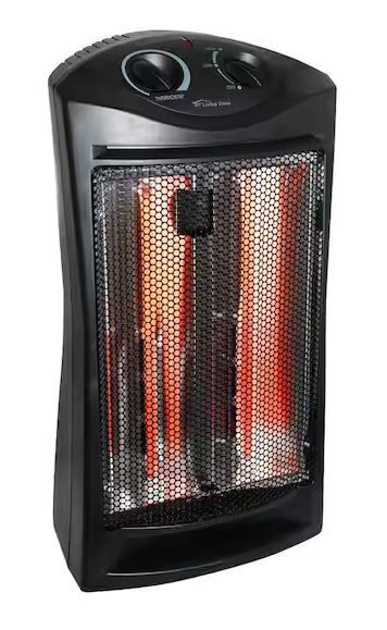 Photo 1 of 1500-Watt Black Electric Tower Quartz Infrared Space Heater with Thermostat