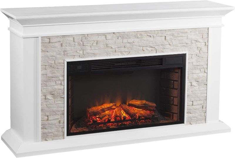 Photo 1 of *** BLACK *** SEI Furniture Canyon Heights Faux Stacked Stone Electric Fireplace, Black