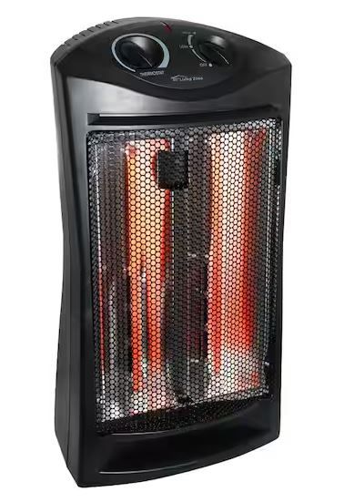 Photo 1 of 1500-Watt Black Electric Tower Quartz Infrared Space Heater with Thermostat