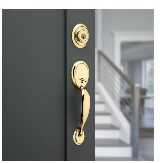 Photo 1 of Dakota Polished Brass Single Cylinder Door Handleset with Tylo Door Knob Featuring SmartKey Security