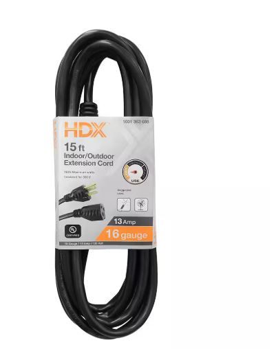 Photo 1 of 15 ft. 16/3 Light Duty Indoor/Outdoor Extension Cord, Black