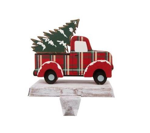 Photo 1 of 2 - 6.12 in. H Wooden/Metal Red Truck Stocking Holder