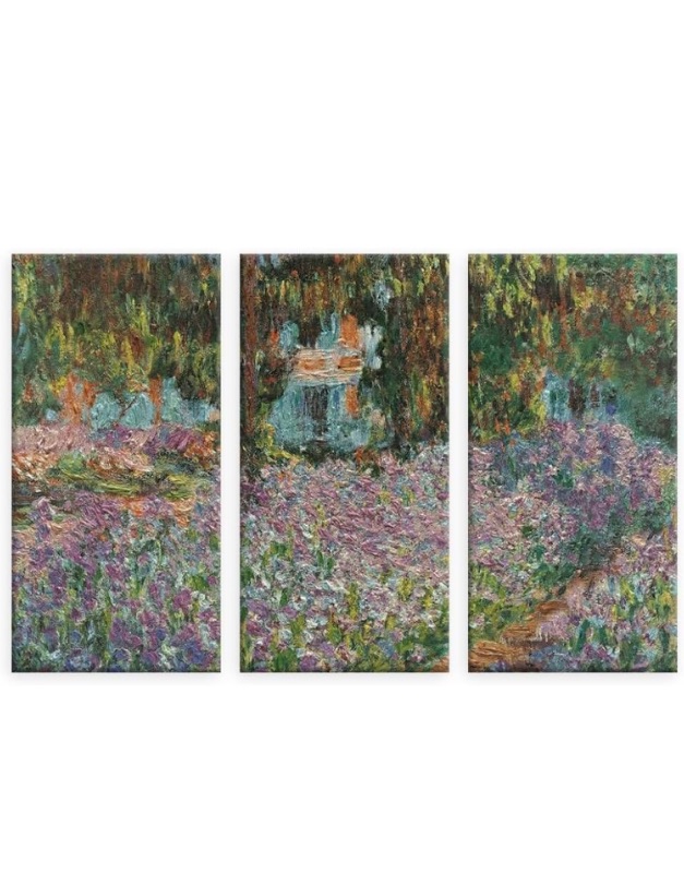 Photo 1 of Alonline Art - Irises In Monets Garden 3 Panels by Claude Monet | print on fine art photo paper poster (Rolled) | 42"x28" - 107x71cm | 3 Panels split | Wall art home decor for toilet oil painting HD