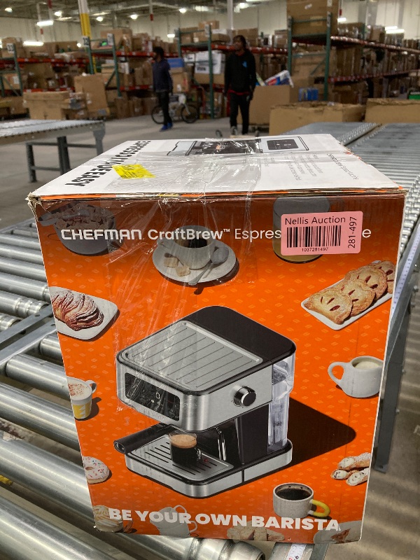 Photo 1 of Chefman CraftBrew Espresso Machine, 15 Bar Pump Digital Coffee Maker with Steam Rod for Lattes and Cappuccino, Compact with 1.8L Removable Water Tank - Stainless Steel