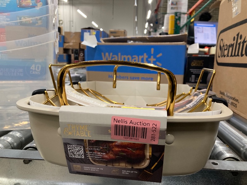 Photo 1 of Slow Slog Roasting Pan, 17 Inch x 13 Inch Roaster with Removable Rack, Nonstick Roaster Pan for Roasting Turkey, Meat & Vegetables (Beige)