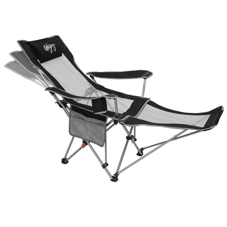 Photo 1 of #WEJOY 2-in-1 Reclining Camping Chair 3-Position Adjustable Folding Lawn Chairs for Adult(Black/Grey)
