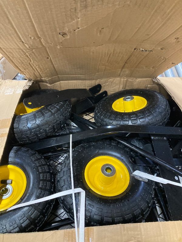 Photo 2 of ***MISSING PARTS****Homdox Steel Garden Cart 680 lbs Capacity Heavy Duty Garden Wagons,with Removable Steel Mesh Sides to Convert into Flatbed,Utility Metal Wagon (Yellow, 680lbs)