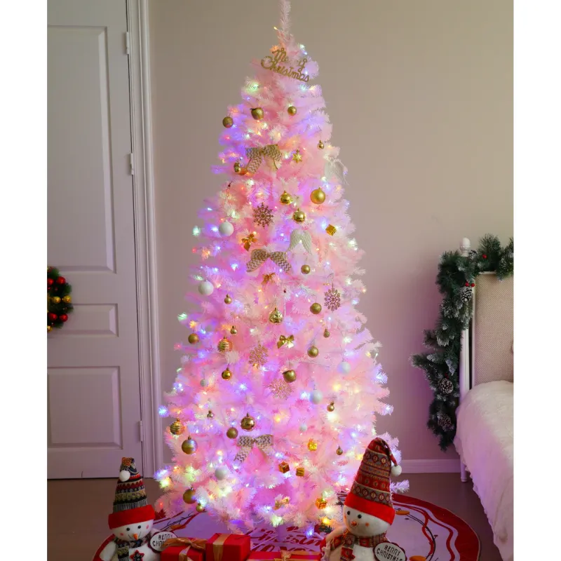Photo 1 of BSHAPPLUS® 7.5ft Pre-Lit Christmas Tree,Hinged Artificial Christmas Pine Tree,Pink Christmas Tree with 1600 Branch Tips,600 Bulbs,Warm or Multicolor Light Modes,Foldable Metal Base

