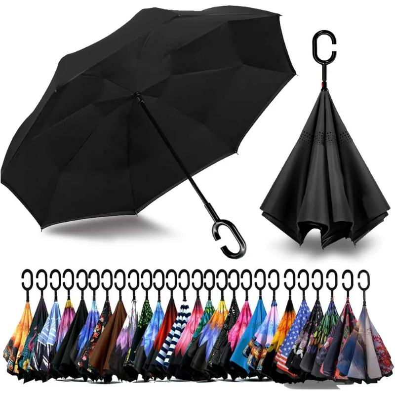 Photo 1 of 49 Inch Inverted Reverse Upside Down Umbrella, Extra Large Double Canopy Vented Windproof Waterproof Stick Umbrellas with C-shape Handle.
