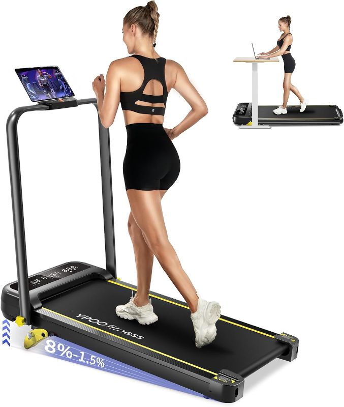 Photo 1 of YPOO Foldable Treadmill with Incline, Walking Pad with Handle Bar 3 Level Incline, Portable Folding Treadmills for Home/Office 300 Lbs Capacity, Quiet Desk...
