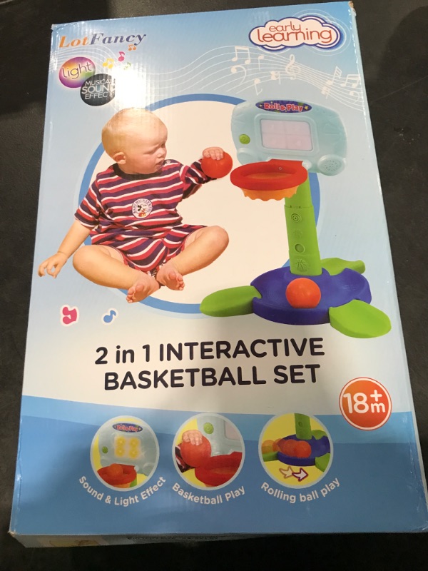 Photo 2 of LotFancy Basketball Hoop for Kids Toddlers 9m-3y, Infant 2 in 1 Adjustable Sports Toy Set, Baby Interactive Learning Toy, with Light and Music, Indoor Basketball Game, Battery Include