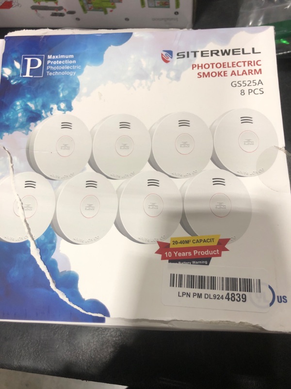 Photo 2 of Siterwell  Detector, Smoke Detector 10 Year Battery with Photoelectric Sensor, Fire Alarm with Low Battery and Fault Warning for House and Bedroom, UL217-9th Listed, GS525A, 8 Packs