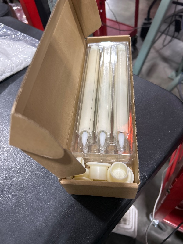 Photo 1 of 5plots Waxy Flameless Taper Candles with Remote Timer Dimmer, LED Candlesticks Battery Operated, Flickering Window Candles for Indoor Christmas Home Wedding Decor Gifts, Ivory, 9.6 inches, 6 pcs