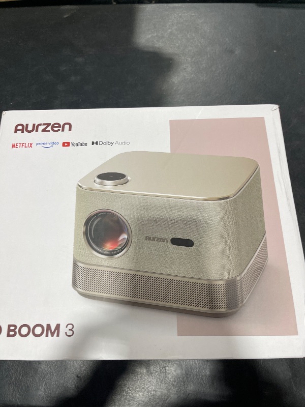 Photo 2 of 3-in-1 Outdoor Projector 4K Supported, AURZEN BOOM 3 Smart Projector with WiFi and Bluetooth, 3D DoIby Audio & 36W Speakers, Auto Focus & Keystone, Netflix Official 500 ANSI Home proyector, Gold