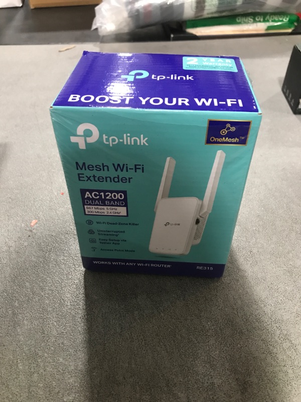 Photo 2 of TP-Link AC1200 WiFi Extender, 2024 Wirecutter Best WiFi Extender, 1.2Gbps home signal booster, Dual Band 5GHz/2.4GHz, Covers Up to 1500 Sq.ft and 30 Devices ,support Onemesh, One Ethernet Port (RE315)