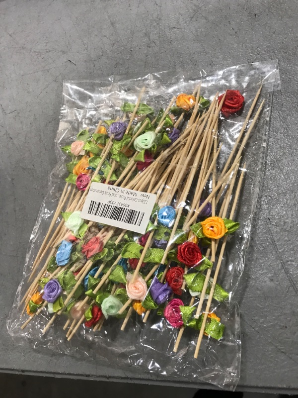 Photo 1 of 120pcs Colorful Rose Flower Cocktail Picks 4.7 Inch, Valentine Decorations Toothpicks for Appetizers Bamboo Fruit Skewers Food Picks for Wedding Valentine Holiday Party Decoration