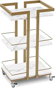 Photo 1 of BarberPub Utility Salon Trolley, Metal Storage Rolling Barber Cart with Wheels, Golden Esthetician Cart, Multi-Purpose 3-Tier Mobile Facial Trolley, Nail Cart Organizer 2033 (White)
