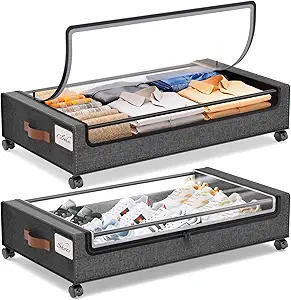 Photo 1 of Yecaye Under Bed Storage with Wheels, 2Pack Under Bed Storage Containers, Under Bed Shoe Storage Organizer, Rolling Under Bed Metal Drawer for Clothes, Blankets(30.71 x 16.93 x 6.69 in)
