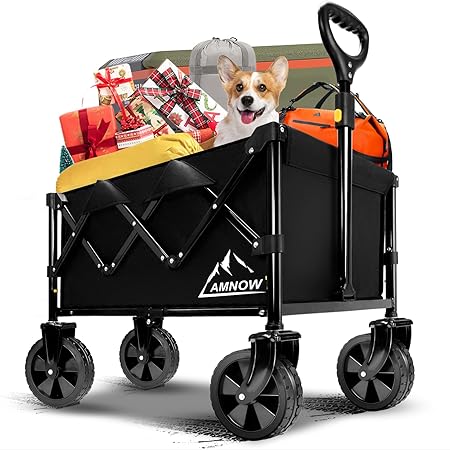 Photo 1 of Collapsible Wagon Cart with Wheels Foldable, Folding Wagons Carts with Silent Universal Wheels, Large Grocery Cart On Wheels, Heavy Duty Utility Wagon for Shopping Beach Sports Fishing Camping, Black
