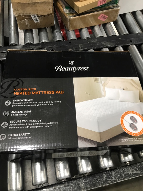 Photo 2 of Beautyrest Cotton Blend Heated Mattress Pad Secure Comfort Technology - Luxury Quilted Electric Mattress Pad with Deep Pocket - 5-Setting Heat Controllers, Queen, White