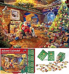 Photo 1 of Puzzle Advent Calendar 2024 Christmas Puzzle for Kids Adults - Santa's Workshop 24 Boxes 1008 Pieces Advent Puzzle Countdown to Christmas Gifts for Boys Girls Christmas Decorations(27.56" x 19.69")
