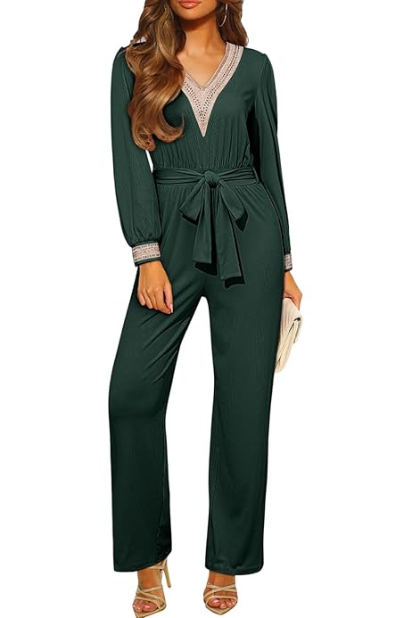 Photo 1 of Summer Playsuit V-Neck Buttons Closure Belt Women Jumpsuit Casual Solid Color Cargo Jumpsuit M
