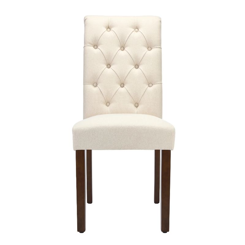 Photo 1 of COLAMY Tufted Fabric Rolled Back Dining Chair 2PK, Beige