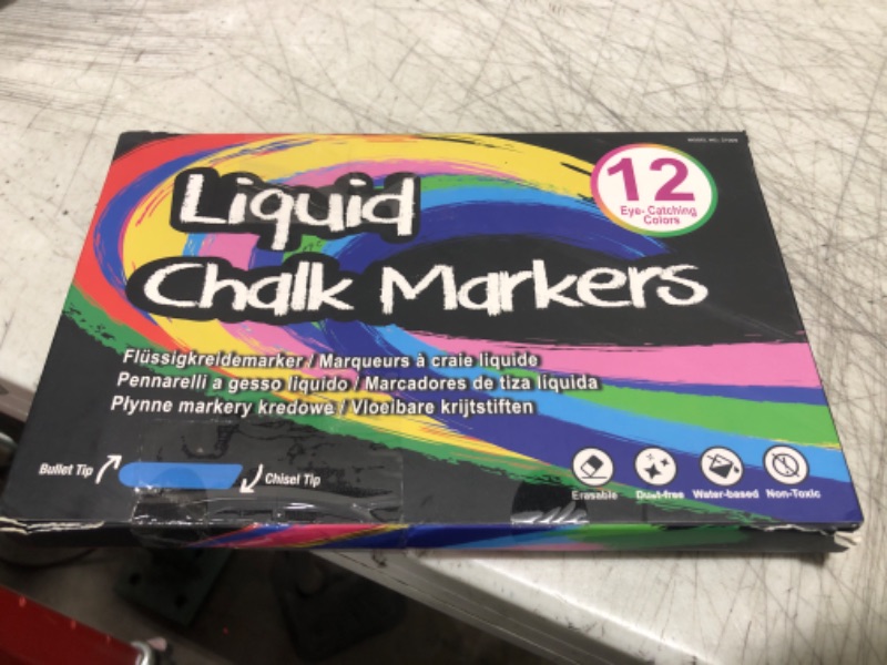 Photo 2 of Liquid Erasable Chalk Markers Pens - 12 Colors Washable & Wet Erase Neon Makers for Blackboard, Chalkboard Signs, Glass Window, Graduation Celebration School Kids Art for Cars