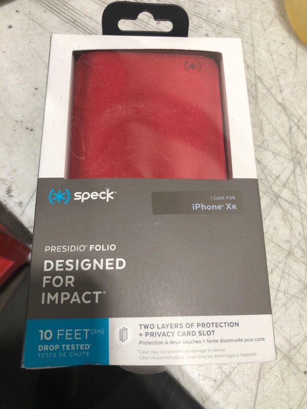 Photo 2 of Speck Products Presidio Folio iPhone XR Case, Heathered Heartrate Red/Heartrate Red/Graphite Grey