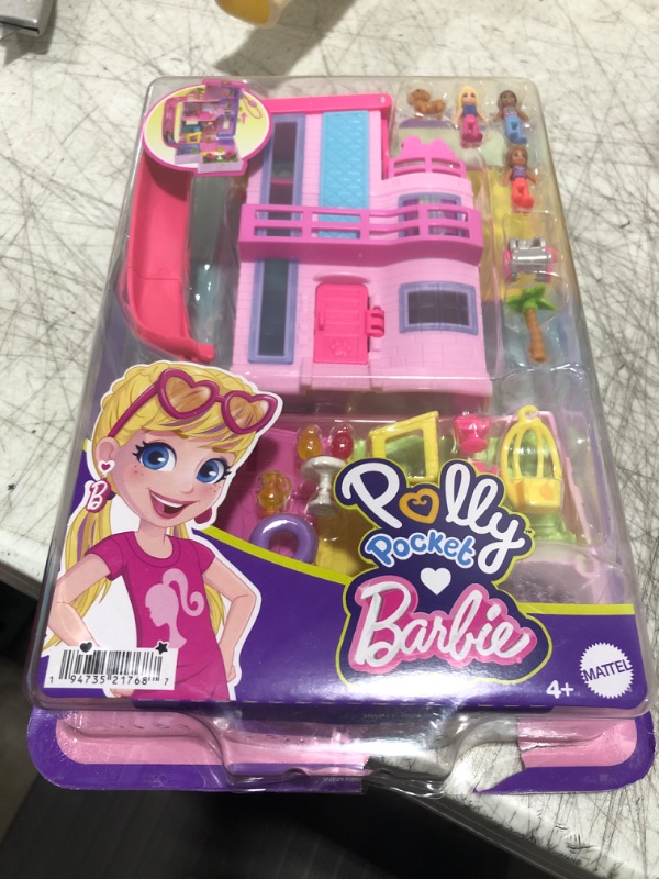 Photo 2 of Barbie ?Polly Pocket Dreamhouse Compact, Dollhouse Playset with 3 Micro Dolls, 1 Puppy, 11 Accessories, Elevator & Pool