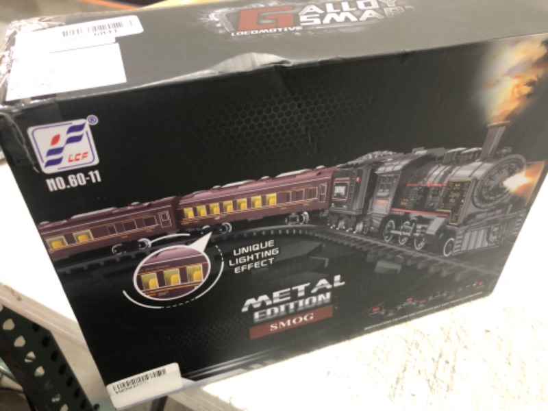 Photo 2 of Electric Train Sets for Boys Girls Metal Alloy Christmas Trains Toys Steam Locomotive, Passenger Carriages, Tracks, Light & Sounds Rechargeable Birthday Gifts for Kids 3 4 5 6 7 8 + Years Old Green …