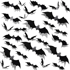 Photo 1 of 120PCS Halloween Decorations Bats, 3D Black Scary Bat Wall Decor Halloween Party Supplies, Realistic PVC Halloween Bat Sticker for Creepy Home Horror Decor, DIY Bathroom Indoor Bat Decor for Halloween
