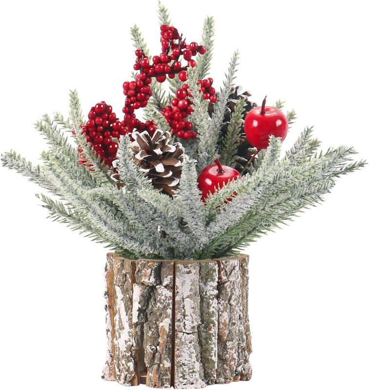 Photo 1 of Super Holiday Small Christmas Tree, Artificial Mini Tabletop Christmas Tree Decorations Include Apple/Berry/Pinecone, for Home Party Thankgivings Christmas Decor, Indoor 13.7 Inch