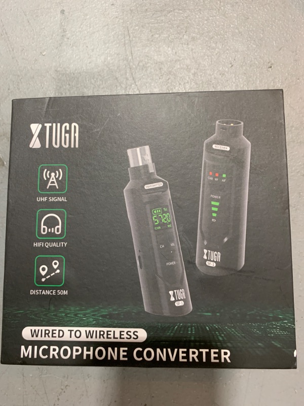 Photo 2 of XTUGA SF-1 Wireless XLR Transmitter and Receiver UHF Wireless Microphone Transmitter Receiver with 48V Phantom Power, Rechargeable Wireless Mic Adapter for Dynamic/Condenser Microphones, PA System