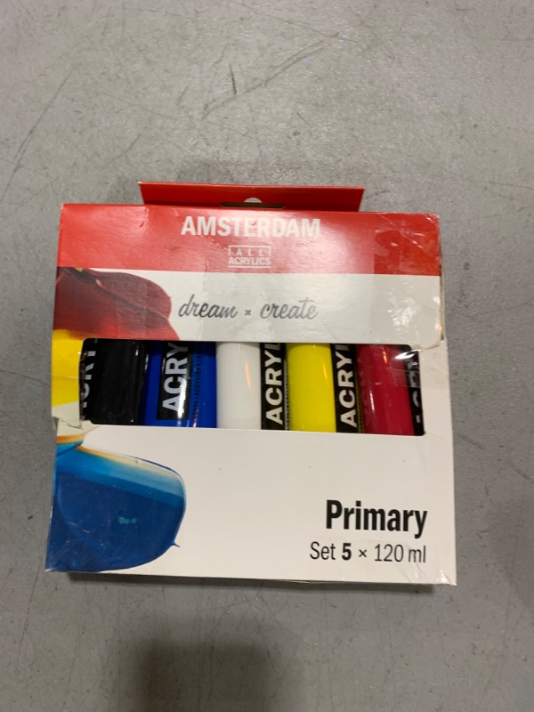Photo 1 of Amsterdam Standard Series Acrylic Paint Set | Color Theory Mixing Set (5 x 120 ml Tubes) | Primary Colors + Black & White
