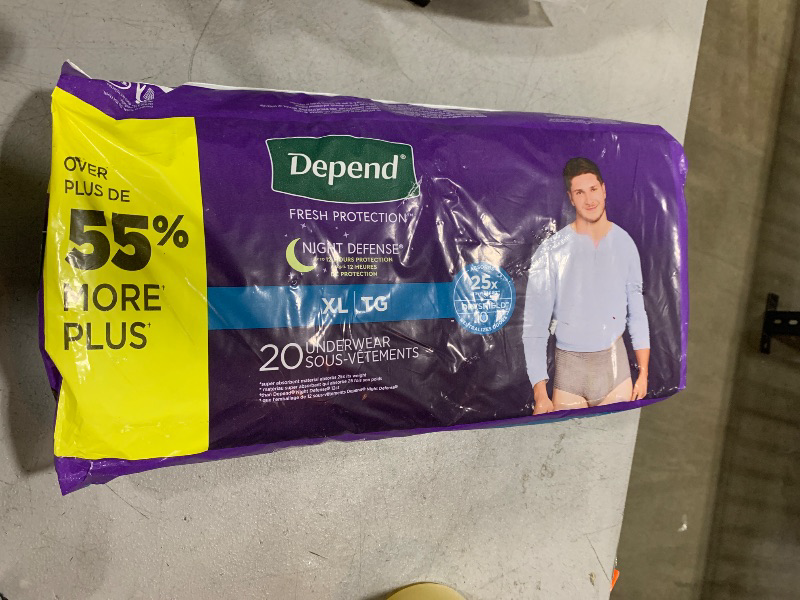 Photo 1 of Depend Night Defense Adult Incontinence Underwear for Men, Disposable, Overnight, Extra-Large, Grey, 20 Count, Packaging May Vary