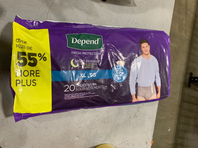 Photo 2 of Depend Night Defense Adult Incontinence Underwear for Men, Disposable, Overnight, Extra-Large, Grey, 20 Count, Packaging May Vary