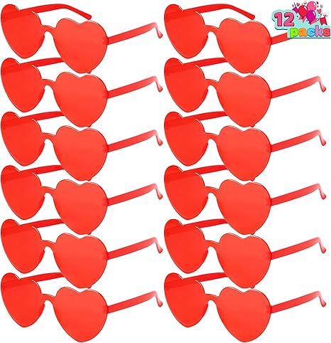 Photo 1 of 12 Pack Valentine's Day Heart Shape Glasses, Rimless Sunglasses, Classroom Exchange Gift for Kids