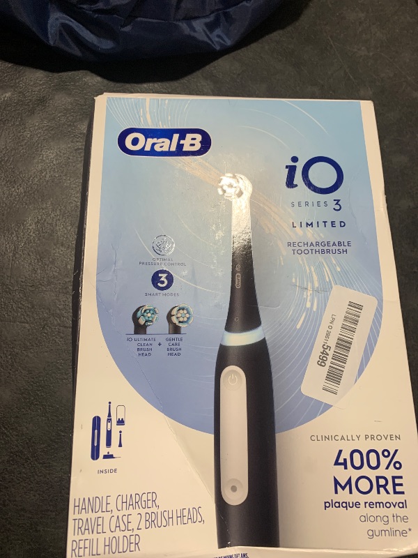 Photo 1 of Oral-B iO Deep Clean Rechargeable Electric Powered Toothbrush, Black with iO Series 3 Limited, 2 Brush Heads and Travel Case - Pressure Sensor to Protect Gums - 3 Cleaning Settings - 2 Minute Timer