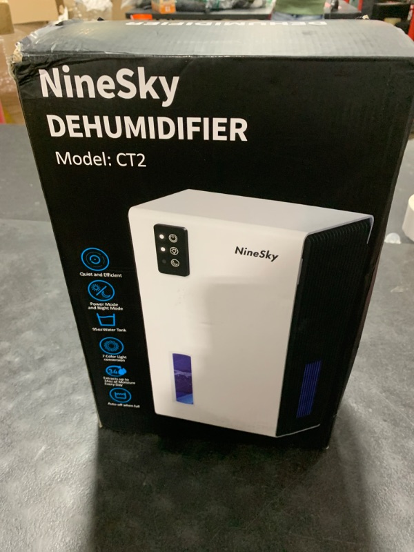 Photo 2 of NineSky Dehumidifier for Home, 95 OZ Water Tank, (1000 sq.ft) Dehumidifiers for Bathroom Bedroom Basement with Auto Shut Off,7 Colors LED Light(White)