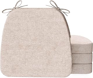 Photo 1 of AAAAAcessories D-Shaped 2'' Thick Chair Cushions, Removable, Machine Washable Cover and Ties, Chair Pads for Indoor Dining Room and Kitchen Chairs, 17'' x 16'', Set of 4, Beige
