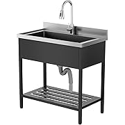 Photo 1 of Stainless Steel Utility Sink, Free Standing with Faucet & Legs for Laundry Room, Kitchen, Restaurant, Garage, Outdoor Garden, Backyard, Industrial 20"D