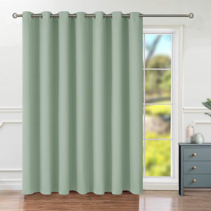 Photo 1 of  Sliding Door Curtain 84 Inch Length, Extra Wide Thermal Room Darkening Curtain for Living Room Glass Door, Privacy Room Divider Curtain for Bedroom, 1 Panel, Frosty Green, 100 Inches Wide PACK 2