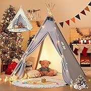 Photo 1 of besrey 2 in 1 Teepee Tent for Kids with Mat, Kids Tents Indoor with Light, Large Kids Tipi Tent with 2 Sided Design, Christmas Tent for Kids, Kids Teepee Tent for Boys Girls, Toddler Reading Tent
