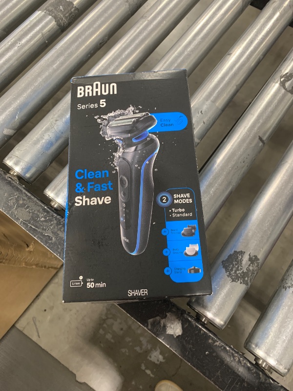 Photo 2 of Braun Electric Shaver for Men, Series 5 5150cs, Wet & Dry Shave, Turbo Shaving Mode, Foil Shaver, with Beard Trimmer, Body Groomer and Charging Stand, Blue