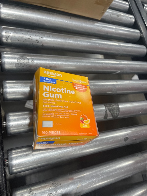 Photo 1 of Amazon Basic Care Coated Nicotine Polacrilex Gum, 2 mg (nicotine), Stop Smoking Aid, Fruit Flavor, 160 Count