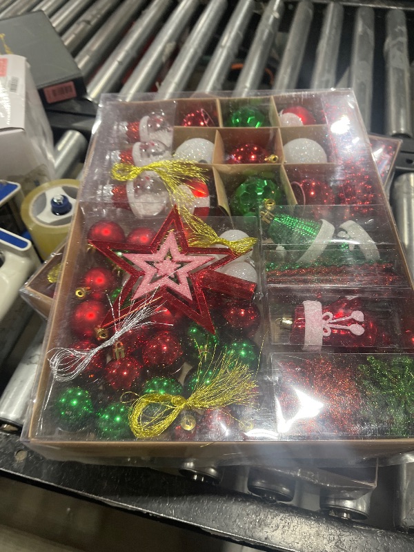 Photo 2 of SY Super Bang Christmas Ornaments Set, 90PCS Shatterproof Christmas Hanging Ornaments for Xmas Tree Decorations, for Indoor Holiday Party Thankgivings Christmas Decor-RedWhiteGreen.