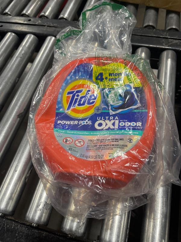 Photo 2 of Tide Ultra OXI Power PODS with Odor Eliminators Laundry Detergent Pacs, For Visible and Invisible Dirt, 45 Count, Tide PODS Laundry Detergent, Laundry Pacs