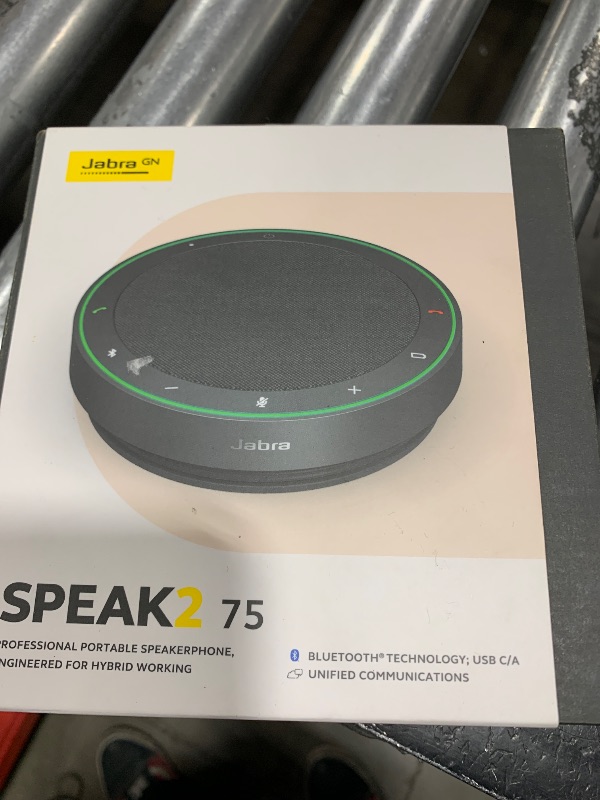 Photo 1 of Jabra Speak2 75 Wireless Bluetooth Speakerphone - 4 Noise-Cancelling Mics, Full-Range 65mm Portable Speaker and Super-Wideband Audio - Certified for Zoom and Google Meet - Dark Grey