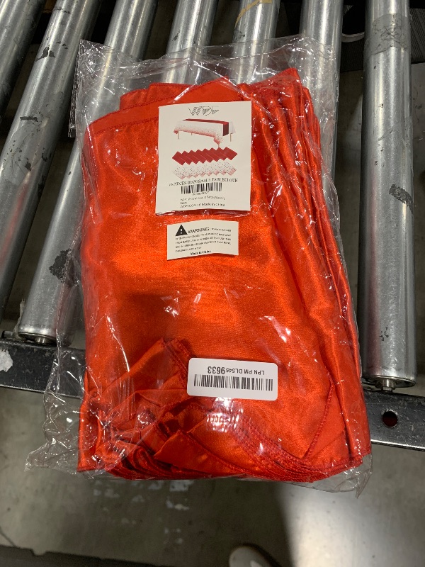 Photo 1 of WDF 16Pack White and Red Plastic Tablecloths Red Table Runners - White Red Dot 54 x 108 Inch Rectangle Plastic Tablecloths 12 x 108 Inch Satin Table Runners Parties/Wedding